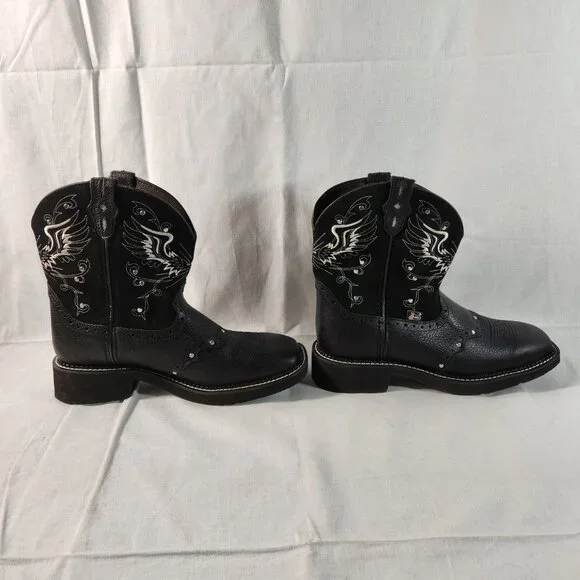 Justin Womens 10 B Black Boots Leather Western Square Gypsy Wings Cross Cowgirl - Picture 8 of 16